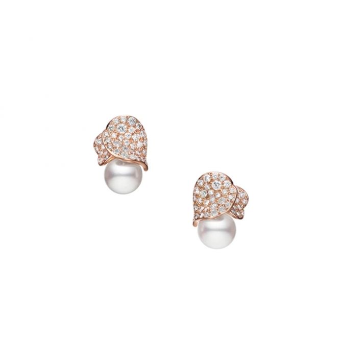 Mikimoto Les Pétales Place Vendôme Akoya Cultured Pearl & Diamond Pavé Drop Earrings in Rose Gold