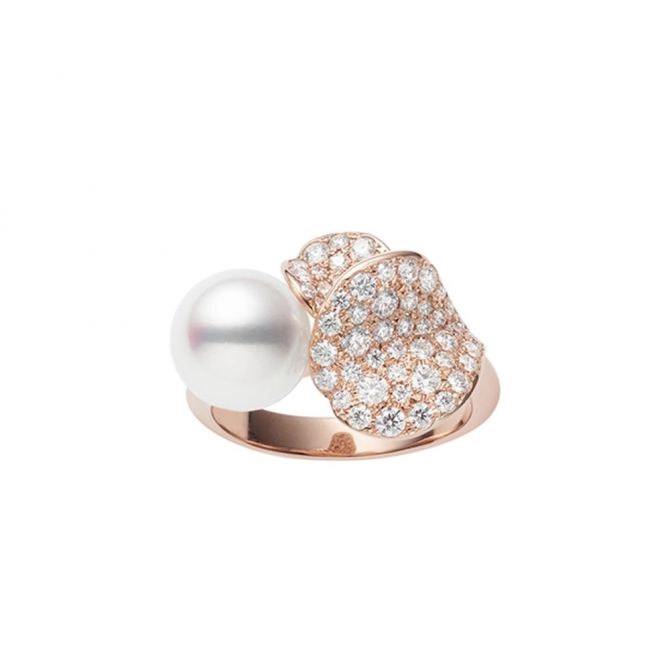 Mikimoto Les Pétales Place Vendôme Akoya Cultured Pearl & Diamond Pavé Ring in Rose Gold