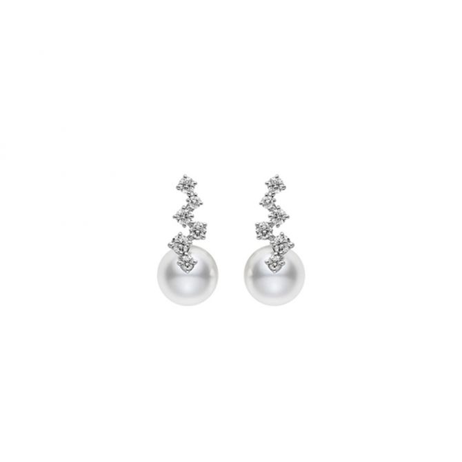 Mikimoto Akoya Cultured Pearl & Diamond Drop Earrings in White Gold