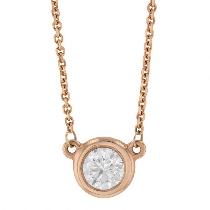 Round Bezel Set Diamond Single Station Necklace in Rose Gold, 18", 0.40 ct