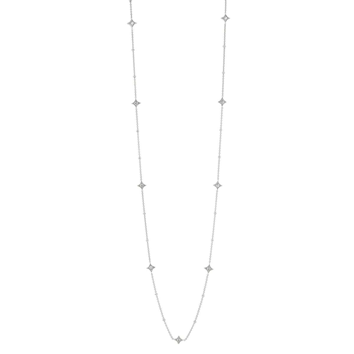 Diamond Star Station Necklace in White Gold, 20