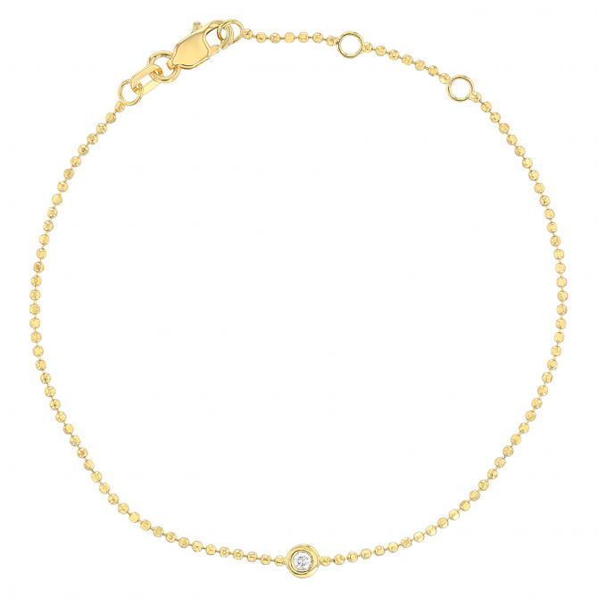 Diamond Station Ball Chain Bracelet in Yellow Gold