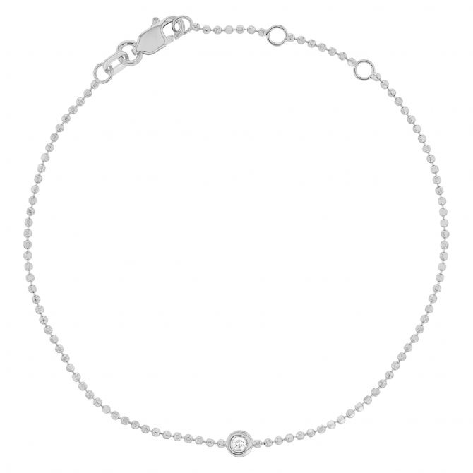 Diamond Station Ball Chain Bracelet in White Gold