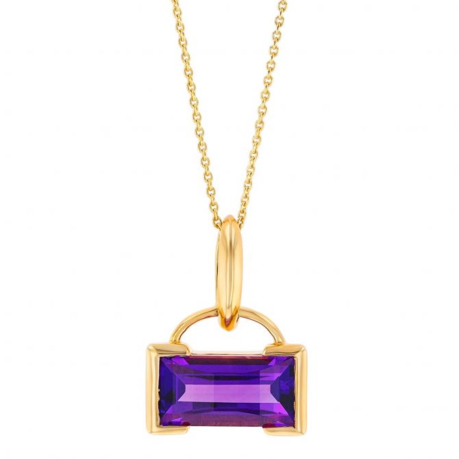 Rectangle Amethyst Half Bezel Pendant in Yellow Gold