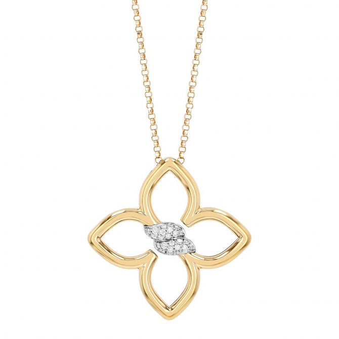 Roberto Coin Cialoma Diamond Pavé Twist Small Flower Pendant in Yellow Gold