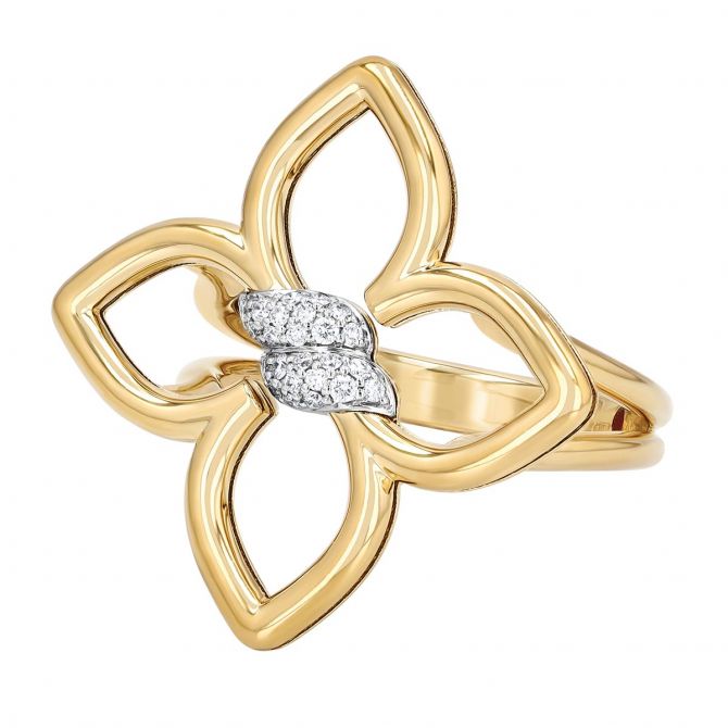 Roberto Coin Cialoma Diamond Pavé Twist Small Flower Ring in Yellow Gold