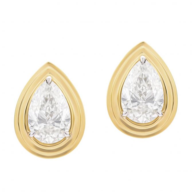 Phillips House Pear Shaped Diamond Stud Earrings in Yellow Gold & Platinum