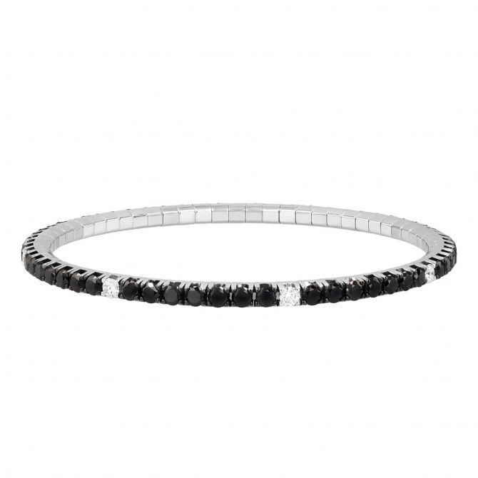 Demeglio Extensible Black & White Diamond Stretch Bracelet in White Gold