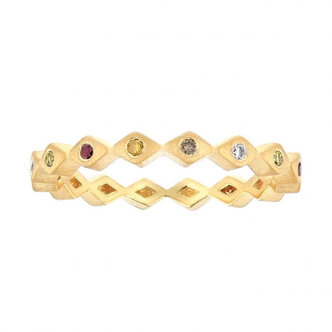 Marika Multicolored Diamond Jester Ring in Yellow Gold