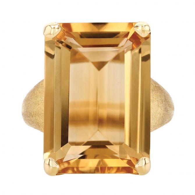 Marco Bicego Emerald Cut Citrine Solitaire Cocktail Ring in Yellow Gold