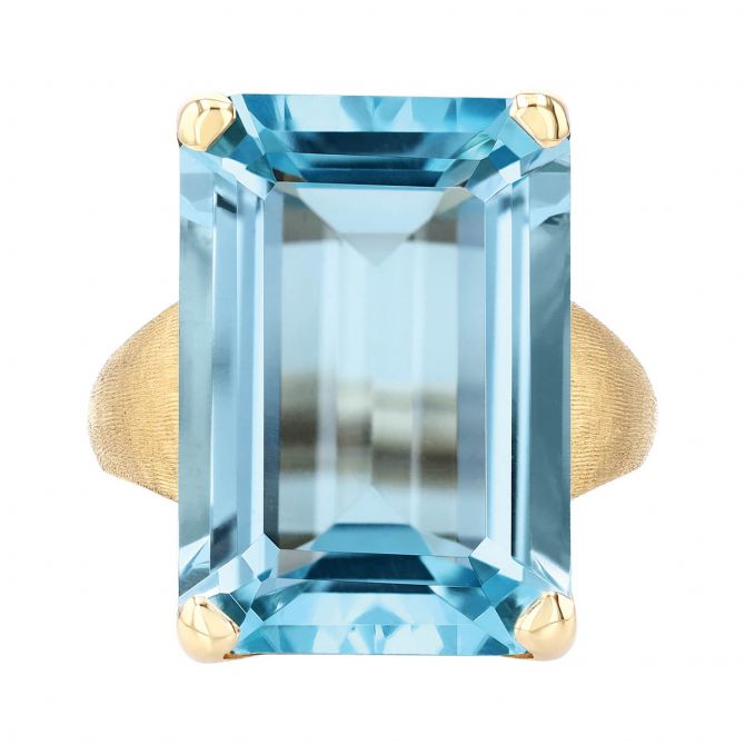 Marco Bicego Emerald Cut Light Blue Topaz Solitaire Cocktail Ring in Yellow Gold