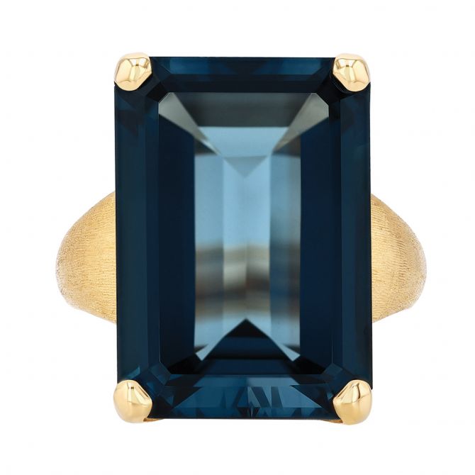 Marco Bicego Emerald Cut London Blue Topaz Solitaire Cocktail Ring in Yellow Gold