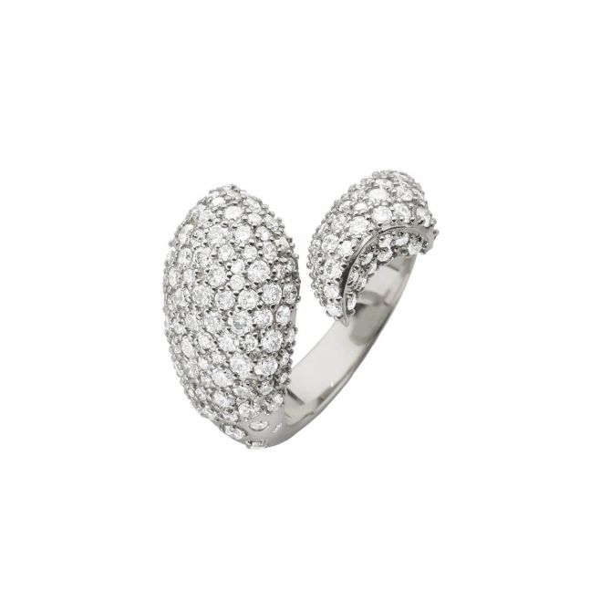 Monica Rich Kosann Perseverance White Sapphire Pavé Sculptural Fish Ring in Sterling Silver