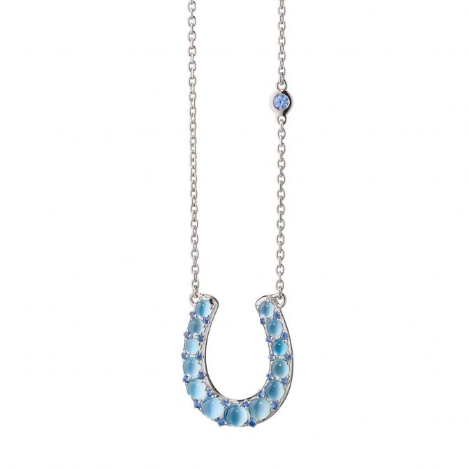 Monica Rich Kosann Blue Topaz & Sapphire Horseshoe Pendant in Sterling Silver, 22"