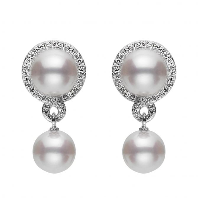 Mikimoto Petit Soleil Akoya Cultured Pearl & Diamond Drop Earrings in White Gold