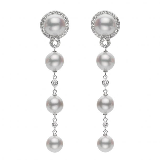 Mikimoto Petit Soleil Akoya Cultured Pearl & Diamond Dangle Earrings in White Gold