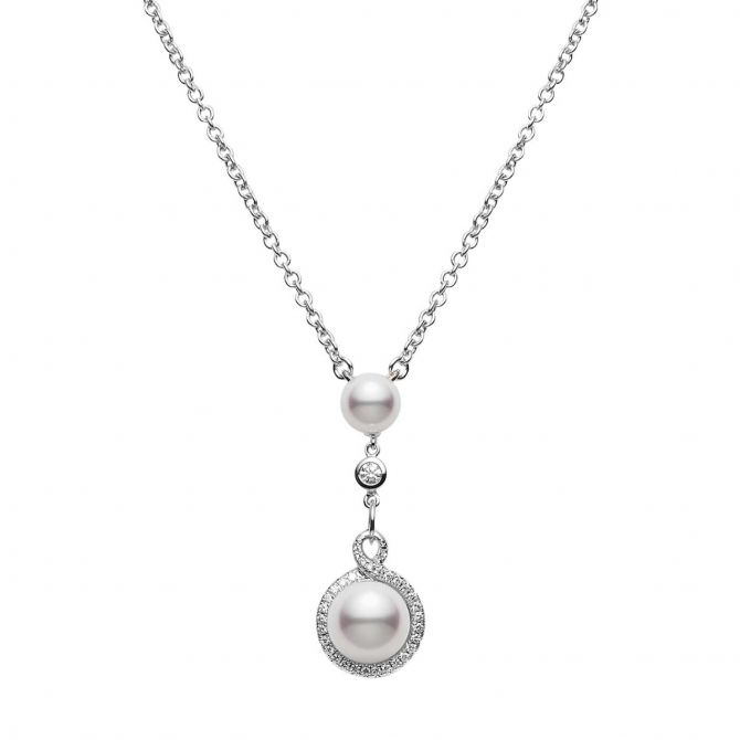 Mikimoto Petit Soleil Akoya Cultured Pearl & Diamond Pendant in White Gold, 17"