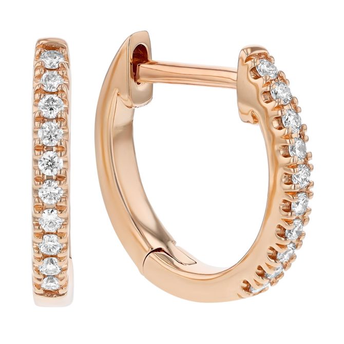 Diamond Huggie Hoop Earrings in Rose Gold