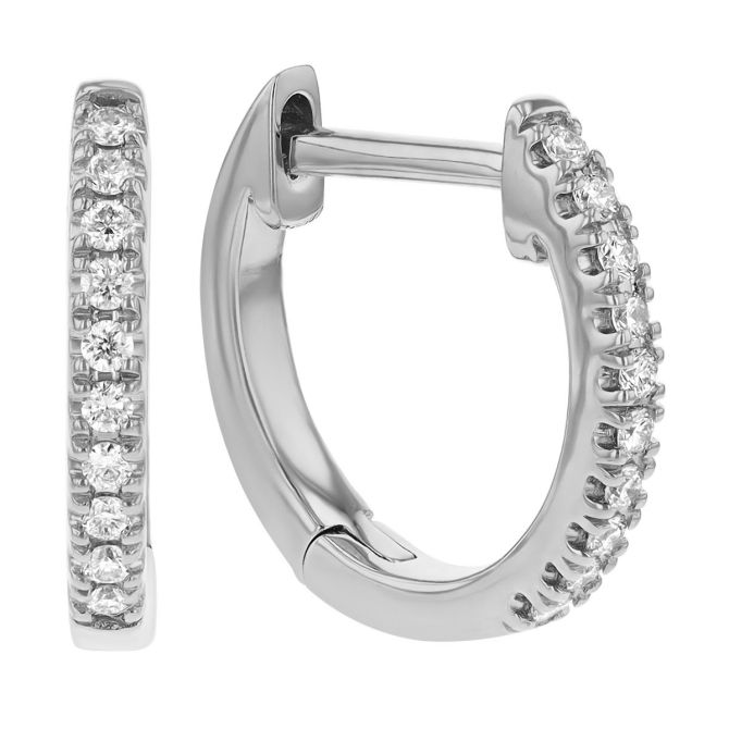 Diamond Hinged Huggie Hoop Earrings in White Gold, 0.10 cttw