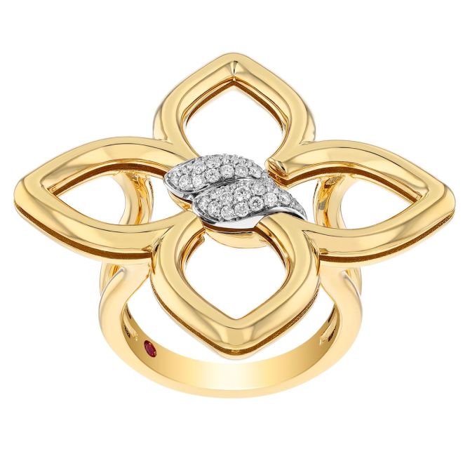 Roberto Coin Cialoma Diamond Pavé Twist Flower Ring in Yellow Gold