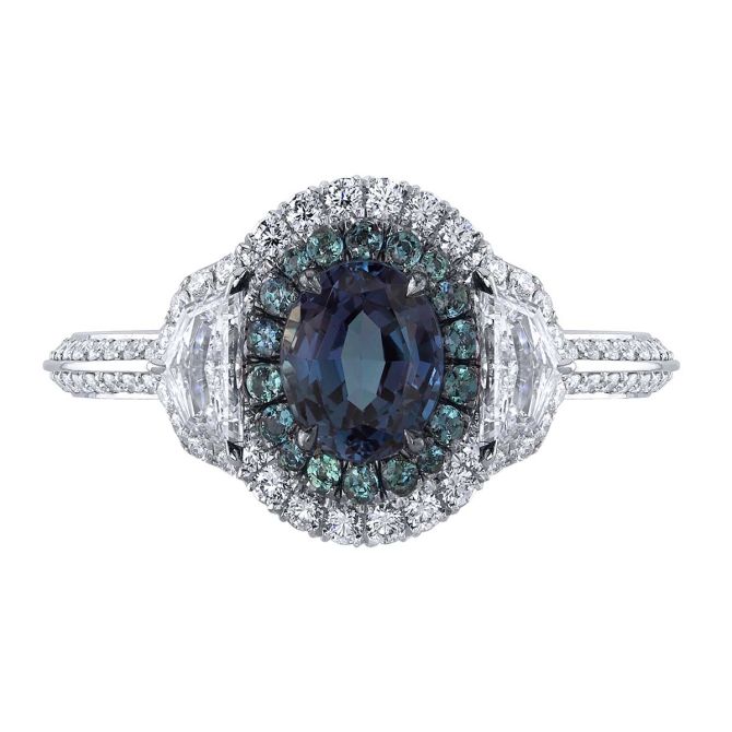 Omi Prive Oval Alexandrite & Half Moon Diamond Ring in Platinum