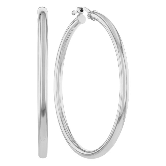 14K White Gold Tube Hoop Earrings, 2.5x40mm