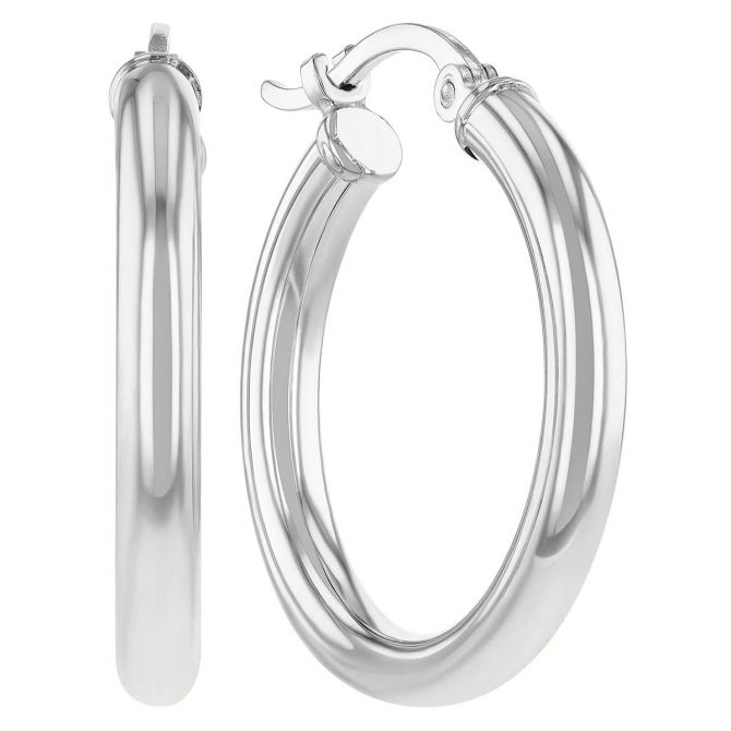 White Gold Tube Hoop Earrings, 2.5x20mm