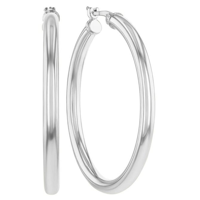 White Gold Tube Hoop Earrings, 2.5 x 30 mm