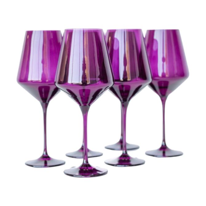 Amethyst Colored Stemmed Wine Glass, Set of 6