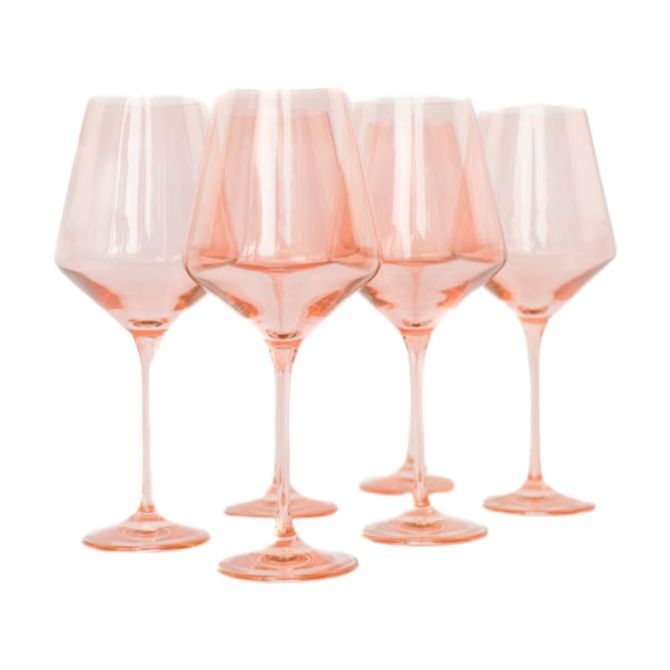 Blush Pink Colored Stemmed Wine Glasses, Set of 6