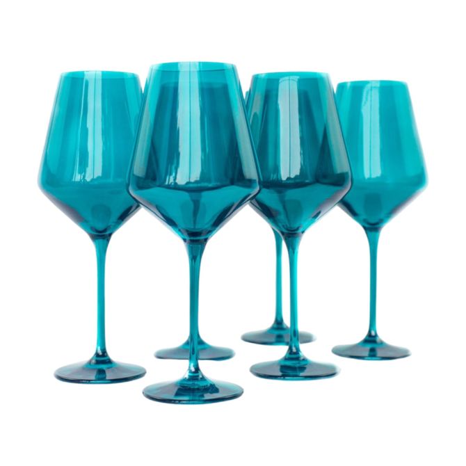 Emerald Green Colored Stemmed Wine glasses, Set of 6