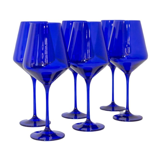 Royal Blue Stemmed Wine Glasses, Set of 6