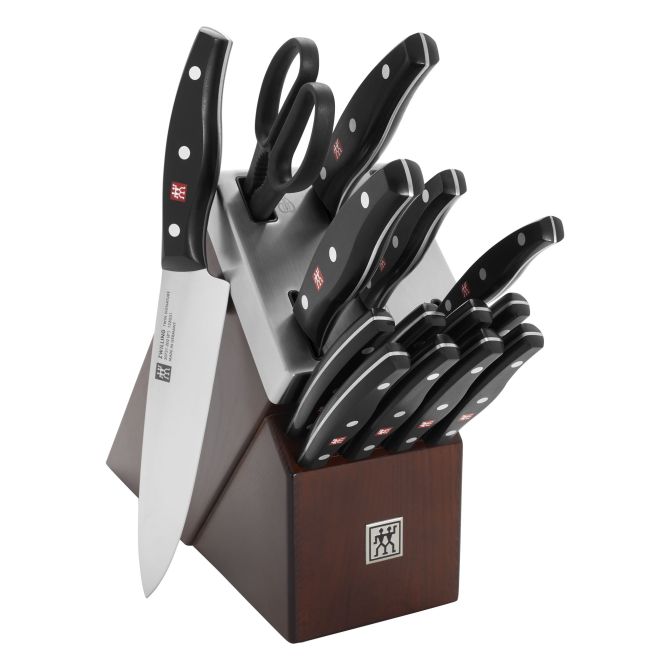 TWIN Signature 15pc Self-Sharpening Knife Block Set, Brown Ash