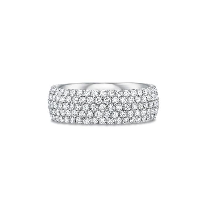 Diamond Pave 5 Row Half Round Wedding Band in 18K White Gold