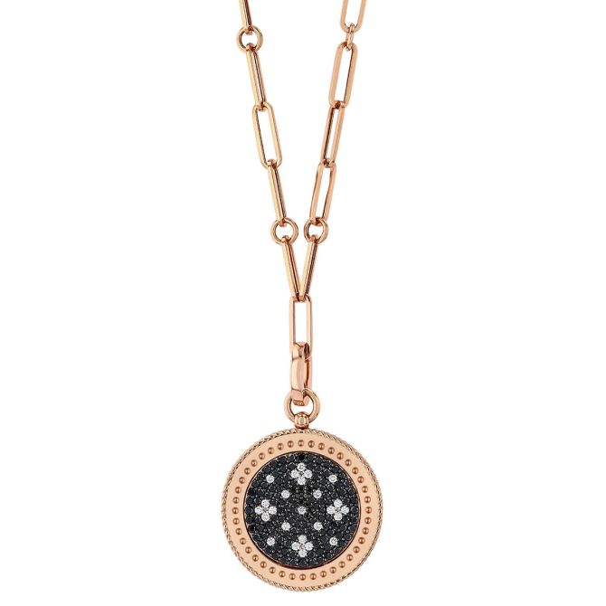 Roberto Coin Venetian Princess Black & White Diamond Medallion Pendant in Rose Gold, 19"