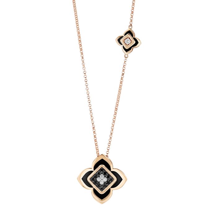 Roberto Coin Palazzo Ducale Carnevale Black & White Diamond, Enamel & Rose Gold Necklace, 18"