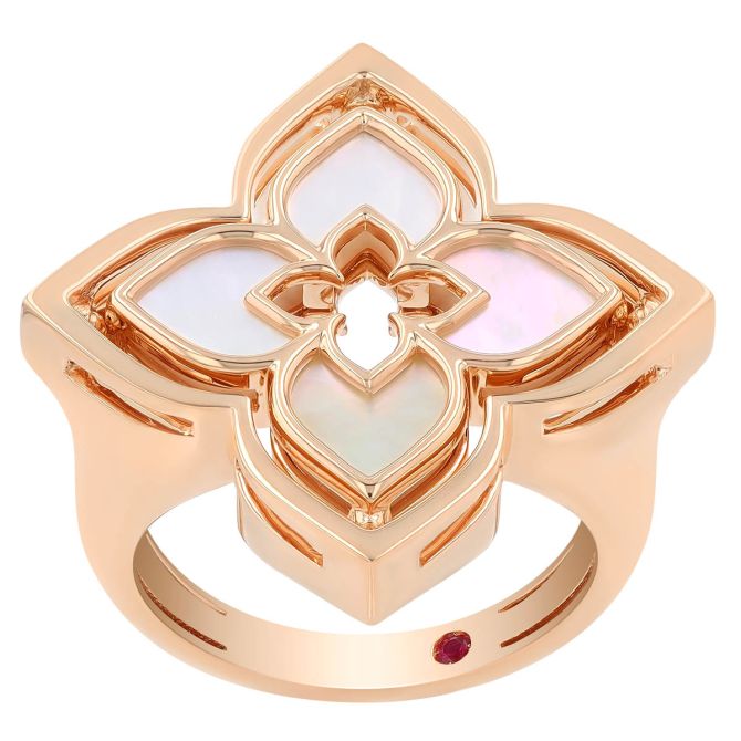 Roberto Coin Venetian Princess Pirouette Pave & Mother of Pearl Ring in Rose Gold