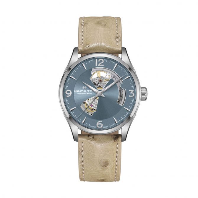 Hamilton Jazzmaster Open Heart Automatic 42mm Men's Watch, Blue Dial and Beige Leather Strap