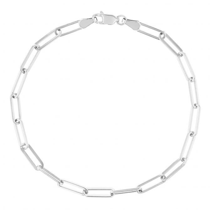 Paperclip Flat Link Bracelet in White Gold