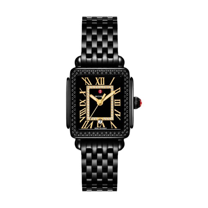 Michele Deco Madison Mid Noir Stainless Steel Diamond 31mm Watch, Black Dial