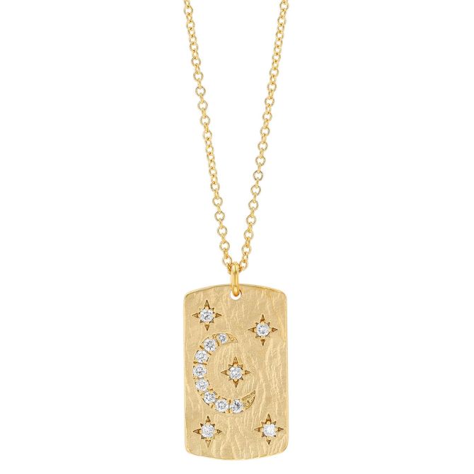 Marika Diamond Moon & Stars Tag Pendant in Yellow Gold