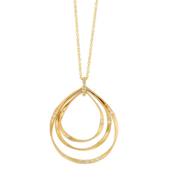 Marika Yellow Gold Ribbon Triple Drop Pendant with Diamonds