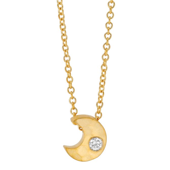 Marika Diamond Mini Crescent Moon Pendant in Yellow Gold