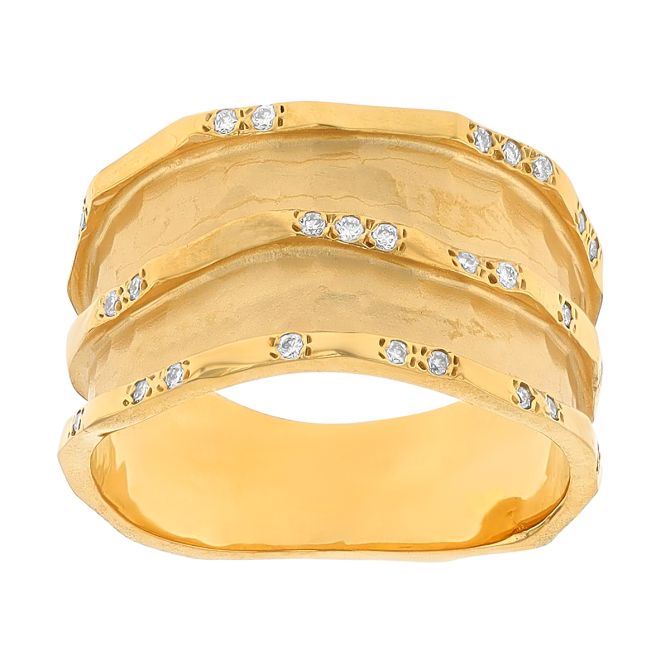 Marika Diamond 3 Row Wavy Band Ring in Yellow Gold