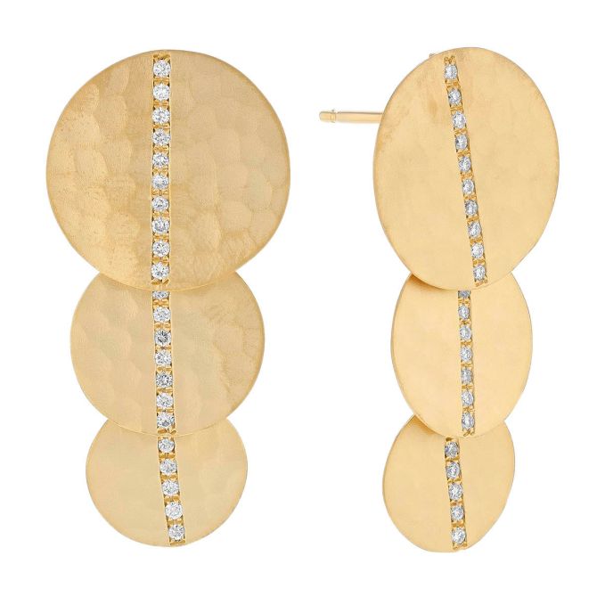 Marika Triple Disc Drop Earrings with Diamonds