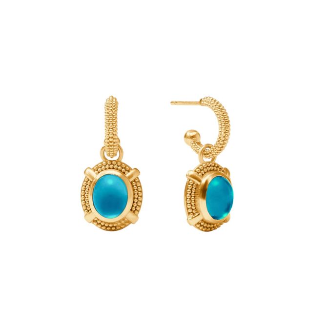 Julie Vos Cabochon Hoop and Charm Earrings, Iridescent London Blue