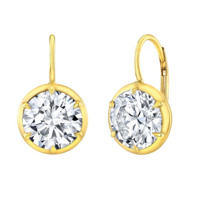 Rahaminov Round Diamond Drop Earrings in Yellow Gold, 2.62 cttw