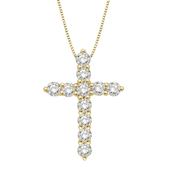 Diamond Cross Necklace in 14K Gold, 18", 0.50 cttw