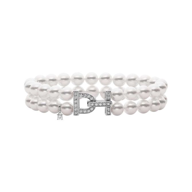 Mikimoto Akoya Cultured Pearl & Diamond Double Strand Bracelet in White Gold, 7"