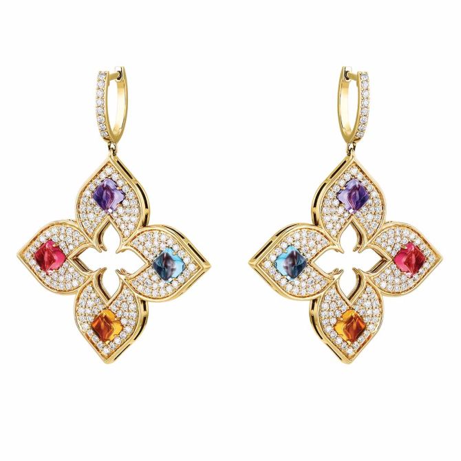 Roberto Coin Venetian Princess Carnevale Multiple Gemstone & Diamond Pavé Flower Dangle Earrings in